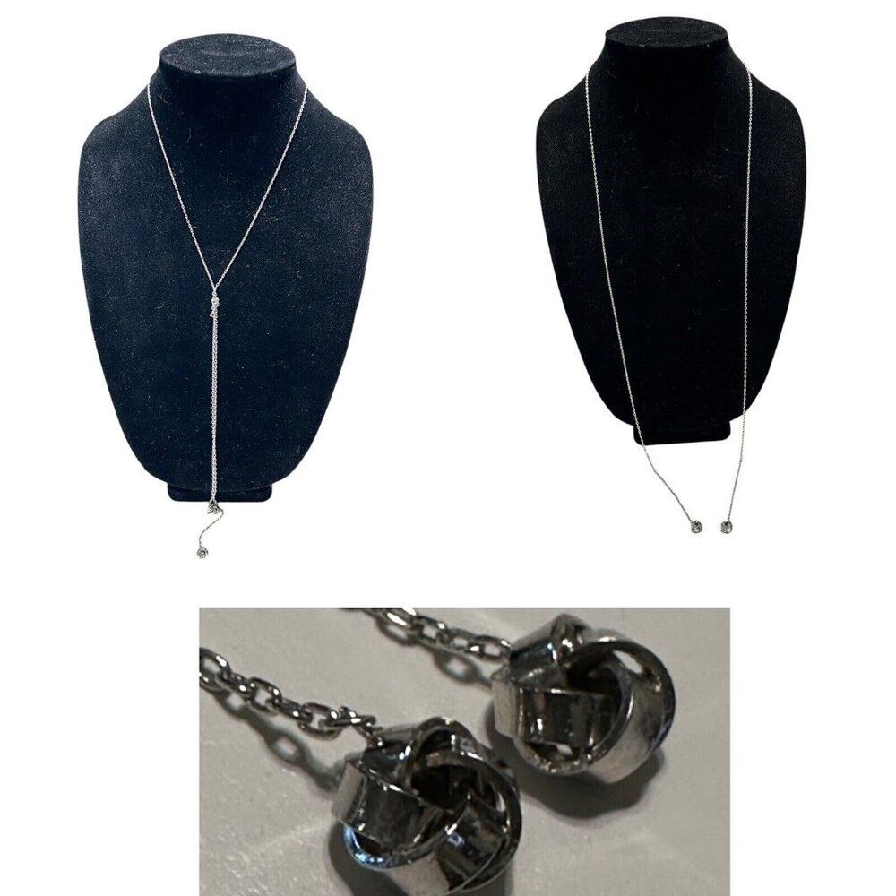 36” Silver Tone 2 Knot Necklace Tie Lariat Lanyard Dainty